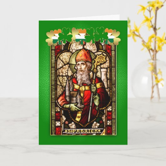 セントパトリックの日のステンドグラス窓および祈りの言葉F カード (黄色い花)