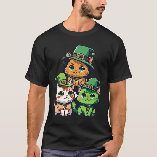 セントパトリックの日のノーム猫と妖精の猫 Tシャツ (正面)