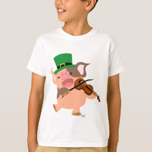 セントパトリックの日のバイオリン奏者のブタの子供のTシャツ Tシャツ
