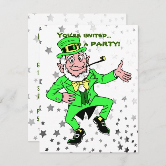セントパトリックの日のパーティー|のかわいい小妖精の踊り 招待状 (正面/裏面)