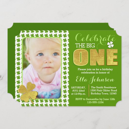 セントパトリックの日の最初誕生会の写真 招待状 (正面/裏面)