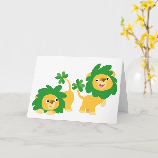 セントパトリックの日の漫画のライオンの挨拶状 カード (黄色い花)