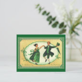 セントパトリックの日の踊りカップルのヴィンテージイメージ ポストカード (スタンド正面)