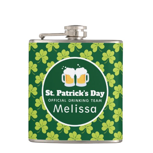セントパトリックの日の飲みチームクローバーパターン フラスク (正面)