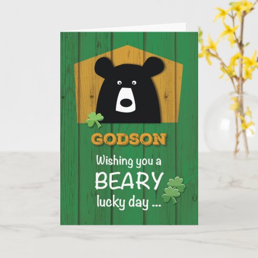 セントパトリックの日のGodsonのくま及びシャムロック カード (黄色い花)