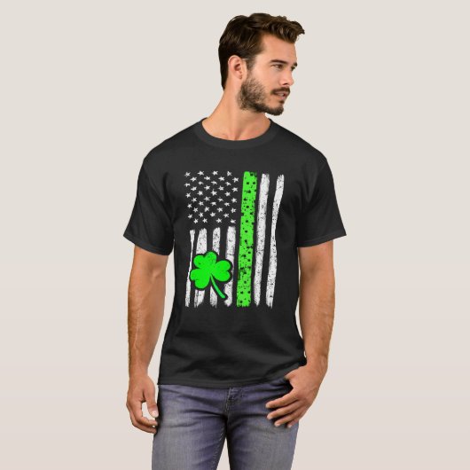 セントパトリックの日アイリッシュアメリカ国旗Happy St Pat Tシャツ (正面フル)