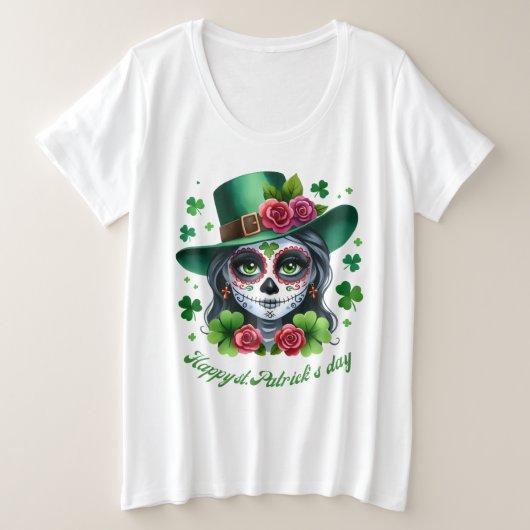 セントパトリックの日アイリッシュメキシコ プラスサイズTシャツ (デザイン正面)