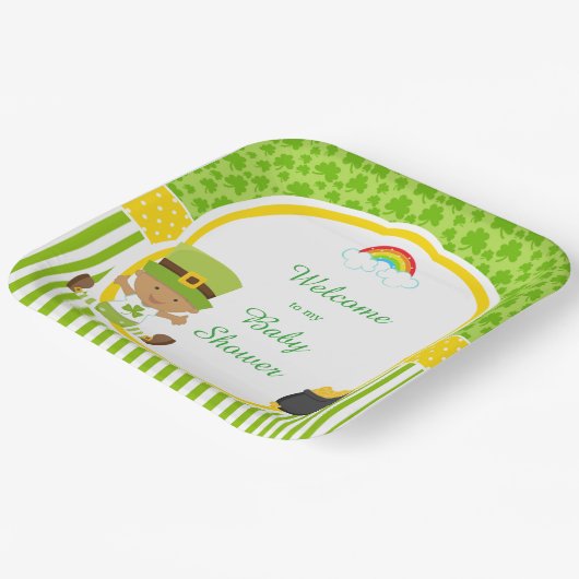 セントパトリックの日アフリカ系アメリカ人の男の子の赤ちゃんシャワー ペーパープレート (傾斜あり)