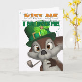 セントパトリックの日カード-かわいいリスと-キス カード (黄色い花)