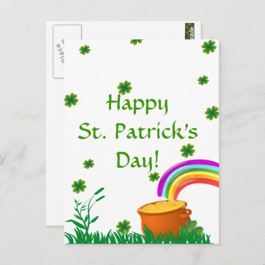 セントパトリックの日クローバーゴールデンポットはがき ポストカード (正面/裏面)