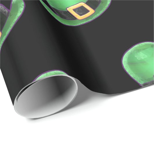 セントパトリックの日グリーンダービーハットパターンの黒 ラッピングペーパー (ロールコーナー)