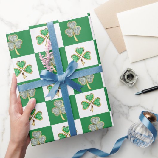 セントパトリックの日グリーンハットシャムロックつる植物アイリッシュWr ラッピングペーパー (ギフト)