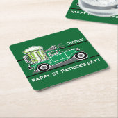 セントパトリックの日グリーンビールヴィンテージトラック スクエアペーパーコースター (アングル)