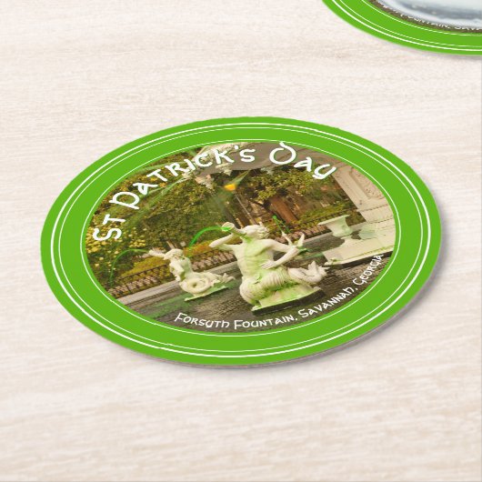 セントパトリックの日グリーンフォーサイス噴水写真 ラウンドペーパーコースター (アングル)
