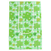 セントパトリックの日シャムロックとギンガムパターン ミディアムペーパーバッグ (裏面)