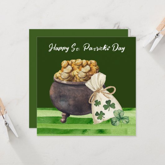 セントパトリックの日シャムロッククローバーとポット カード (正面/裏面インサイチュ)