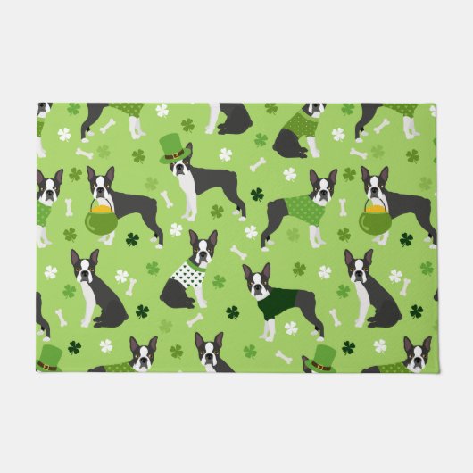 セントパトリックの日ボストンテリア ドアマット (正面)