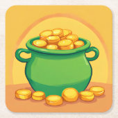 セントパトリックの日ポット金ゴールド紙コースター スクエアペーパーコースター (正面)
