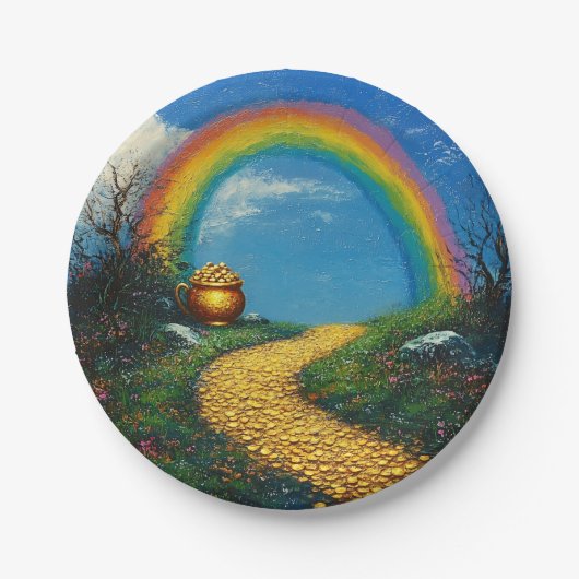 セントパトリックの日レインボー&金ゴールドのポット任意の年齢 ペーパープレート (正面)
