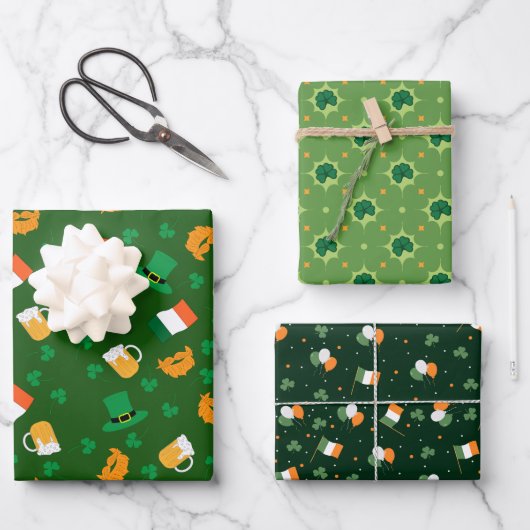 セントパトリックの日レプレシャンハットシャムロック国旗の金ゴールド ラッピングペーパーシート (正面)