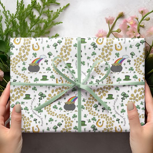 セントパトリックの日レプレシャンポットの金ゴールド ラッピングペーパー