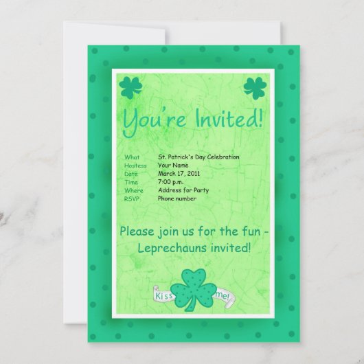 セントパトリックの日招待状お祝いパーティー 招待状 (裏面)