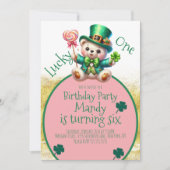 セントパトリックの日熊かわいい女の子誕生日ラッキーワン 招待状 (正面)