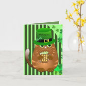 セントパトリックの日猫を飲むビール カード (黄色い花)