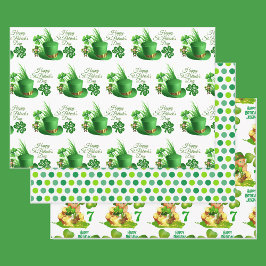 セントパトリックの日誕生日名前をカスタムする&年齢3 ラッピングペーパーシート
