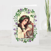 セントパトリックの日誕生日。ハープ付きアイリッシュガール カード (正面)