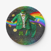 セントパトリックの日金ゴールドレインボークローバーベビーシャワー ペーパープレート (正面)