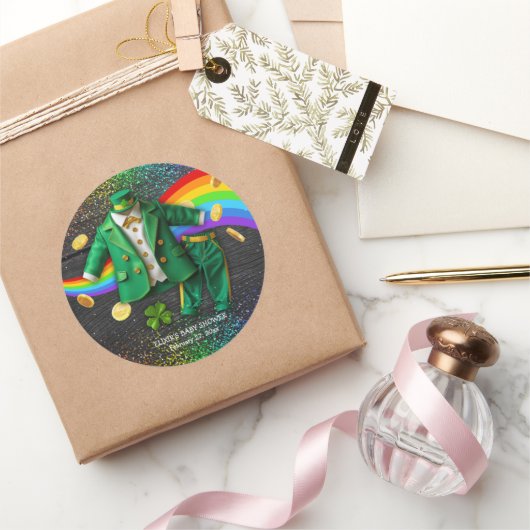 セントパトリックの日金ゴールドレインボークローバーベビーシャワー ラウンドシール (ギフト)