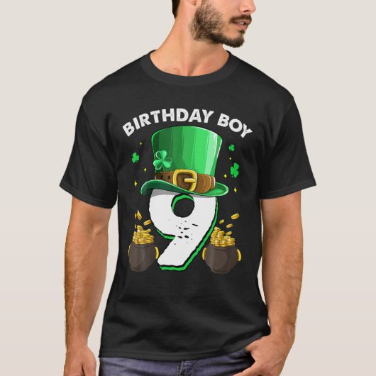 セントパトリックの日9th誕生日少年9歳のギフト tシャツ (正面)