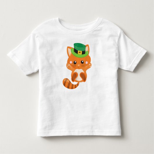 セントパトリックの日、オレンジキャット、レプラチョーン帽子 トドラーTシャツ (正面)