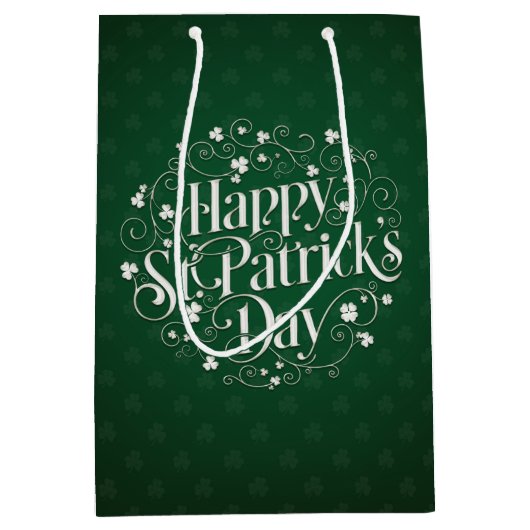 セントパトリックの日-渦巻いた単語の芸術 ミディアムペーパーバッグ (正面)