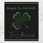 セントパトリックの日、緑のグリッタークローバー ワインラベル (シングルラベル)