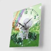 セントパトリックの日- Bichon Frise - Mia スクエア壁時計 (傾斜)