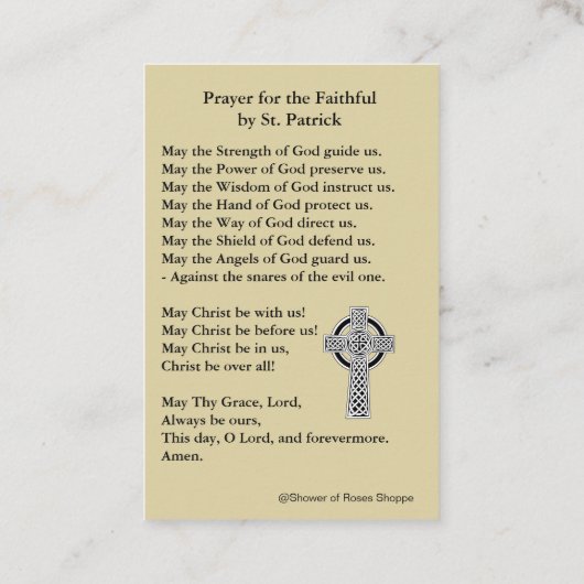 セントパトリックの聖カードとアイルランド祈りの言葉 名刺 (裏面)
