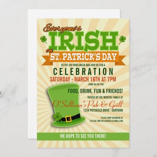 セントパトリックスデイお祝いパーティの招待状 招待状 (正面/裏面)