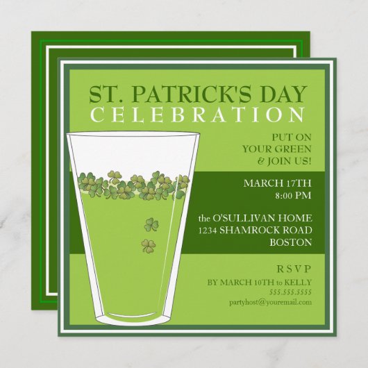 セントパトリックスデイお祝いパーティーピント招待状 招待状 (正面/裏面)