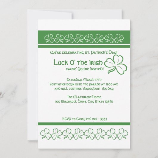 セントパトリックスデイパーティーシャームロック 招待状 (正面)