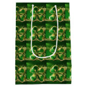 セントパトリックスデイ金ゴールドグリッターグリーンクローバーリーフ ミディアムペーパーバッグ (裏面)