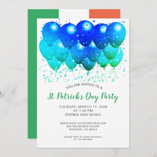 セントパトリックズデイアイリッシュお祝いパーティー 招待状 (正面/裏面)