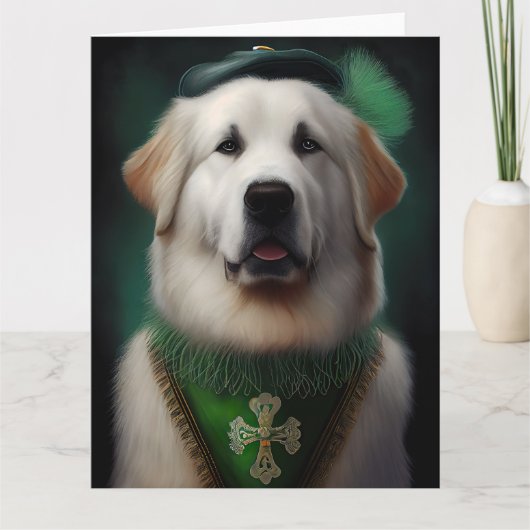 セントパトリックデイのドレスを着たグレートピレニーズ カード (正面)