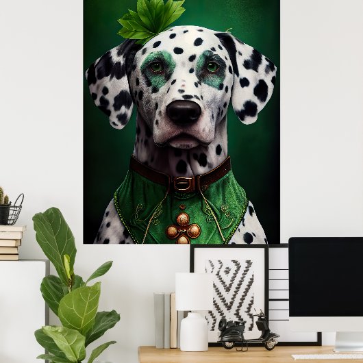 セントパトリックデイのドレスを着たダルメシアン犬 ポスター (ホームオフィス)