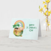 セントパトリックデイのポップな虹とクローバー カード (黄色い花)