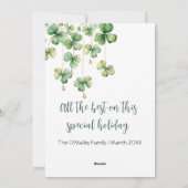 セントパトリックデイの帽子とクローバー シーズンカード (裏面)