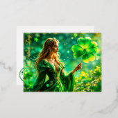 セントパトリックデイ神秘的プリンセスクローバー魔法 箔シーズンポストカード (正面/裏面)