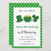 セントパトリックデイ誕生日シャムロックグリーン 招待状 (正面/裏面)