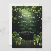 セントパトリックデビューのダブルバースデーパーティーグリーンクローバー 招待状 (正面)